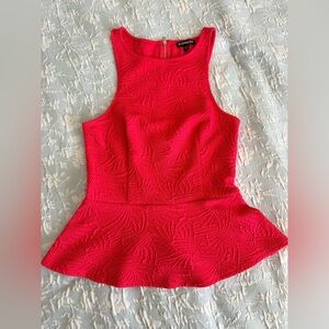 Express Women's Vibrant Coral Textured Peplum Top